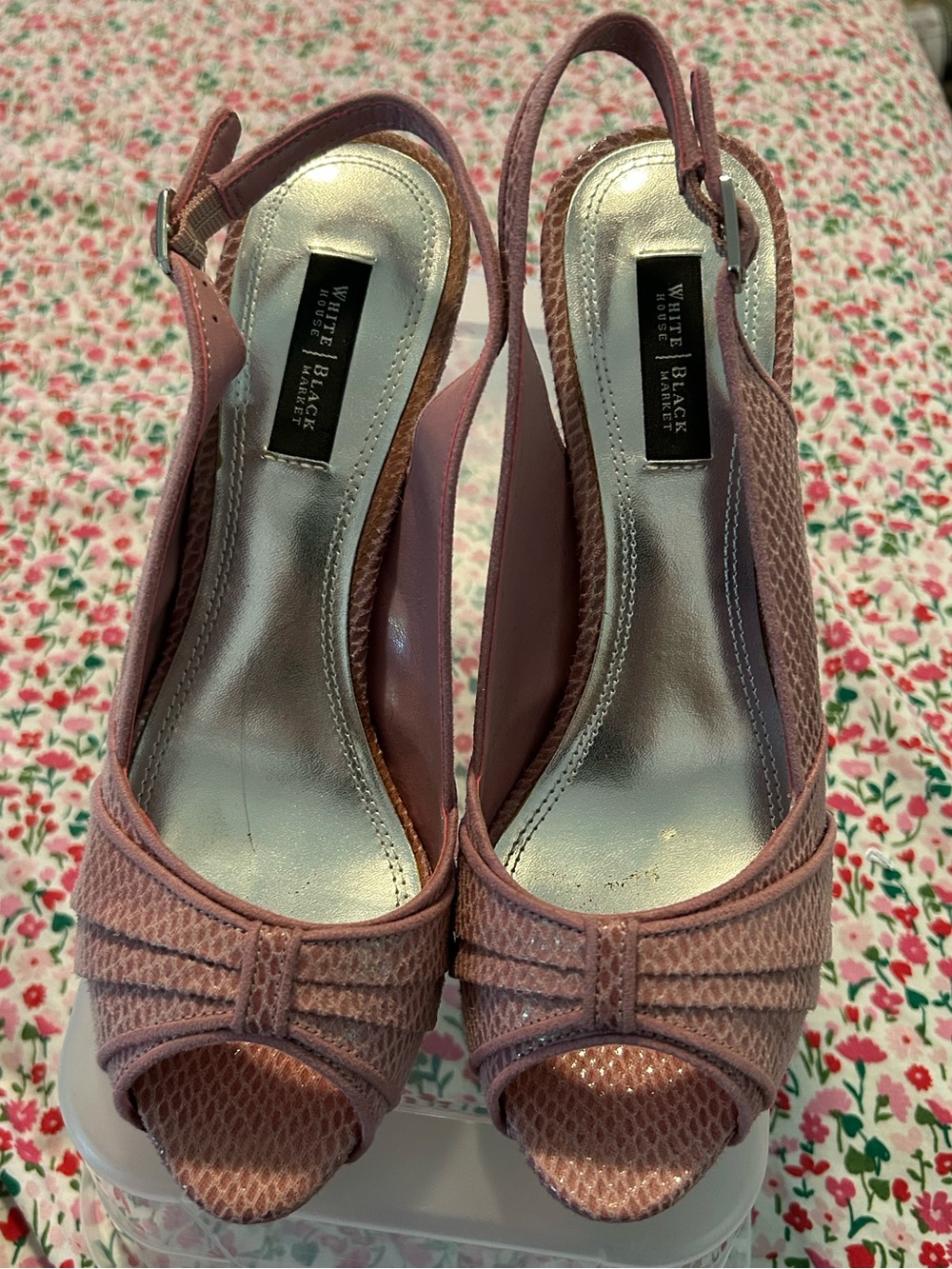 White House Black Market Dusty Rose Peep-Toe Slingback Platforms